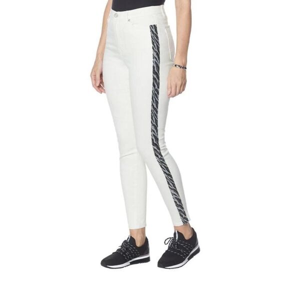 DG2 by Diane Gilman Denim - DG2 Diane Gilman Stretch NWOT White w/ Black & Silver Sequined Zebra Stripe